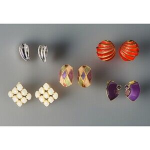 Clip On Earrings 5 Pair Lot Costume Fashion Jewelry